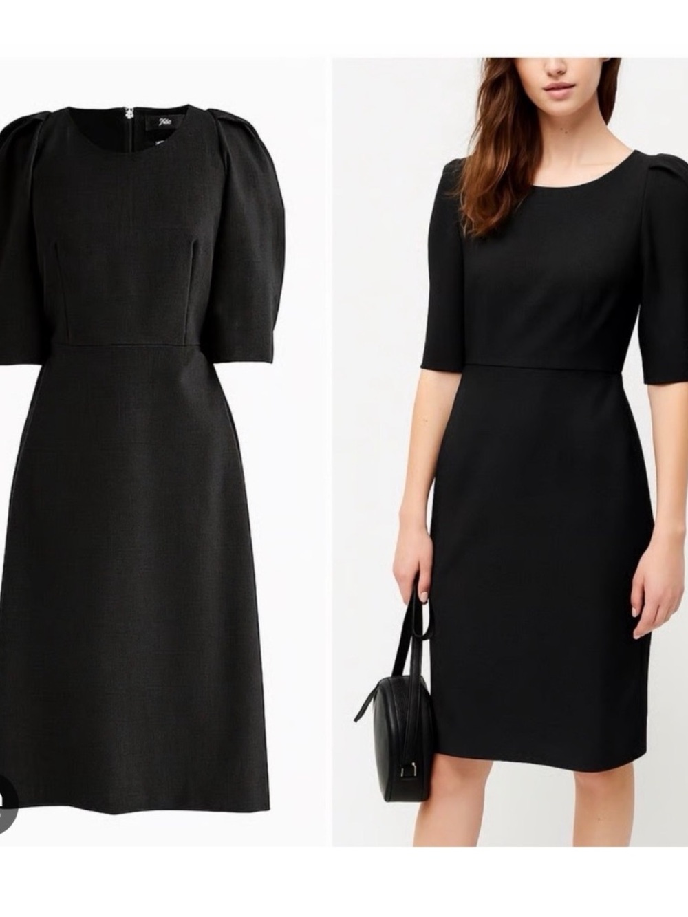 J Crew Italian Stretch Wool Puff Sleeve Dress Size 10 Black Lined Old Money